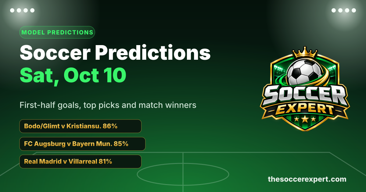 Soccer Predictions for Saturday, October 10: First-Half Goals, Top Picks & Best Bets