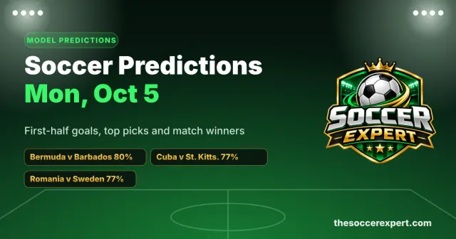 Soccer Predictions for Monday, October 5: First-Half Goals, Top Picks & Best Bets